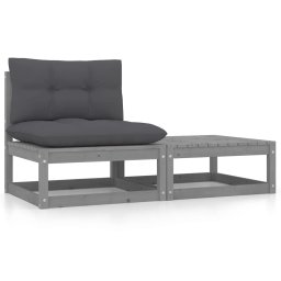 Gossi set mobilier de gradina cu perne, 2 piese, gri, lemn masiv pin