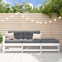 Gossi set mobilier de gradina cu perne, 3 piese, alb, lemn masiv