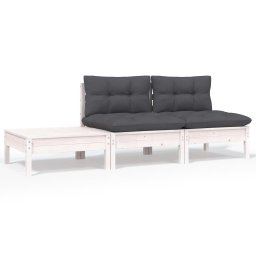 Gossi set mobilier de gradina cu perne, 3 piese, alb, lemn masiv pin