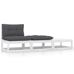 Gossi set mobilier de gradina cu perne, 3 piese, alb, lemn masiv pin