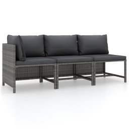 Gossi set mobilier de gradina cu perne, 3 piese, gri, poliratan