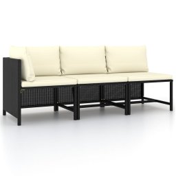 Gossi set mobilier de gradina cu perne, 3 piese, negru, poliratan