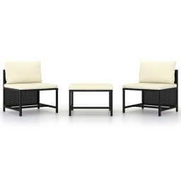 Gossi set mobilier de gradina cu perne, 3 piese, negru, poliratan