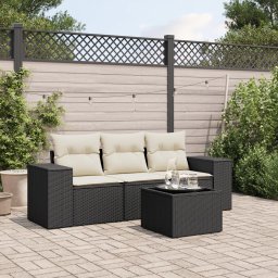 Gossi set mobilier de gradina cu perne, 4 piese, negru, poliratan