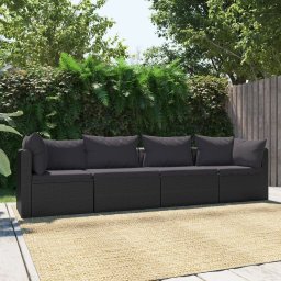Gossi set mobilier de gradina cu perne, 4 piese, negru, poliratan
