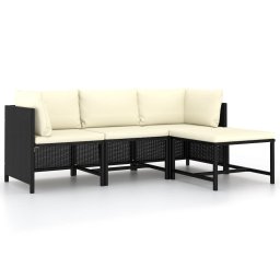 Gossi set mobilier de gradina cu perne, 4 piese, negru, poliratan