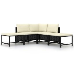 Gossi set mobilier de gradina cu perne, 5 piese, negru, poliratan