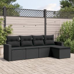 Gossi set mobilier de gradina cu perne, 5 piese, negru, poliratan