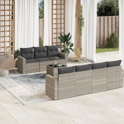 Gossi set mobilier de gradina cu perne, 8 piese gri deschis poliratan