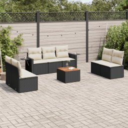 Gossi set mobilier de gradina cu perne, 8 piese, negru, poliratan
