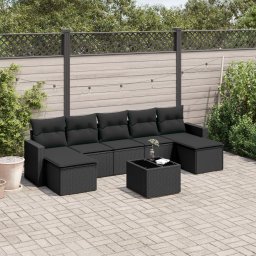 Gossi set mobilier de gradina cu perne, 8 piese, negru, poliratan