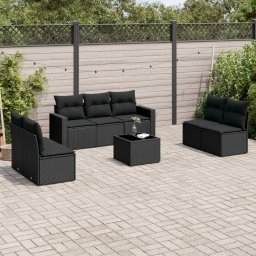 Gossi set mobilier de gradina cu perne, 8 piese, negru, poliratan