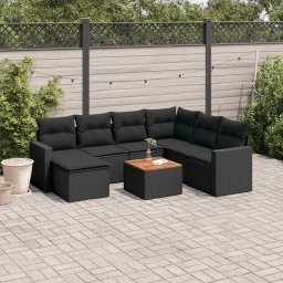 Gossi set mobilier de gradina cu perne, 8 piese, negru, poliratan
