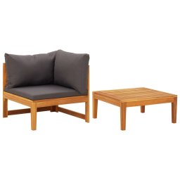 Gossi set mobilier gradina cu perne gri inchis, 2 piese, lemn acacia