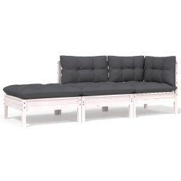 Gossi set mobilier gradina cu perne, 3 piese, alb, lemn masiv pin