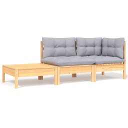 Gossi set mobilier gradina cu perne, 3 piese, gri, lemn masiv pin