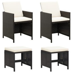 Gossi set scaune de gradina si taburet, 4 piese, negru, poliratan