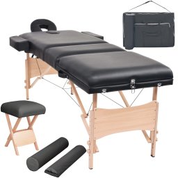 Gossi set taburet si masa masaj pliabile 3 zone, 10 cm grosime, negru