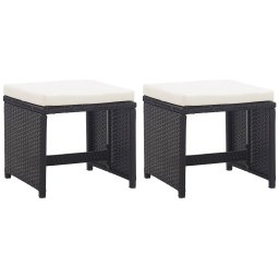 Gossi taburete de gradina cu perne, 2 buc., negru, poliratan