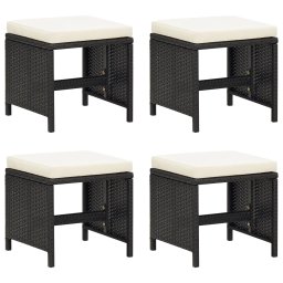 Gossi taburete de gradina cu perne, 4 buc., negru, poliratan