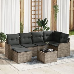 Set canapea de gradina Gossi 6 piese cu perne din ratan poli negru, canapea de gradina Gossi cu perne din ratan poli gri pentru 2 persoane