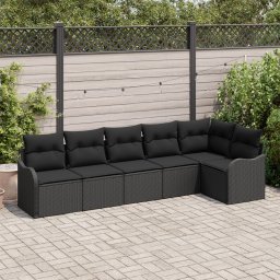 Set canapea de gradina Gossi cu 6 piese si perne negre din ratan poliester, canapea de gradina Gossi cu 2 locuri si perne negre din ratan poliester