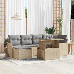 Set canapea Gossi 7 piese gradina cu perne bej din ratan poli, canapea Gossi 2 locuri gradina cu stocare si perne bej din ratan poli