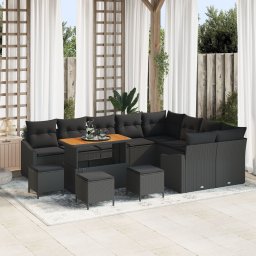 Set canapea gradina Gossi 12 piese, perne, ratan polimeric negru, canapea gradina Gossi 2 locuri, perne de stocare, ratan polimeric negru, set dining gradina Gossi 3 piese, perne, ratan polimeric negru