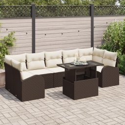 Set canapea gradina Gossi 8 piese cu perne maro din ratan poli, canapea gradina Gossi pentru 2 persoane cu spatiu stocare & perne maro din ratan poli