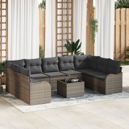 Set canapea gradina Gossi 9 piese cu perne ratan polimer negru, set canapea gradina Gossi 2 locuri cu depozitare & perne ratan polimer gri