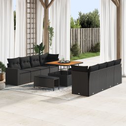 Set canapea gradina Gossi cu 11 piese si perne ratan polimer negru, set masa si canapea gradina Gossi cu 3 piese ratan polimer negru
