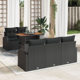 Set canapea gradina Gossi cu 6 piese si perna neagra din ratan, canapea gradina Gossi 2 locuri cu depozitare & perne negre din ratan