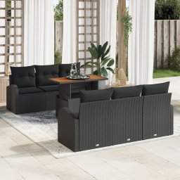 Set canapea gradina Gossi cu 7 piese si perne rattan poliratan negru, canapea gradina Gossi cu 2 locuri cu depozitare si perne rattan poliratan negru