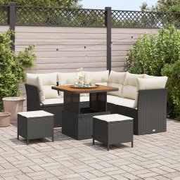 Set canapea gradina Gossi cu perne 8 bucati ratan negru, set dining gradina Gossi cu perne 3 bucati ratan negru