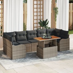 Set canapea gradina Gossi cu perne gri din poliester ratan acacia, canapea gradina Gossi cu 2 locuri si perne gri din poliester ratan