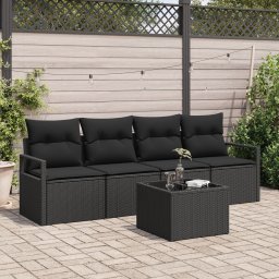 Set canapea gradina Gossi cu perne negre din ratan poliester, canapea gradina Gossi pentru 2 persoane cu stocare si perne negre din ratan poliester