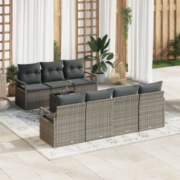 Set canapele exterioare Gossi cu perne gri ratan poli, canapea gradina Gossi pentru 2 persoane cu depozit & perne gri ratan poli