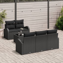Set canapele gradina Gossi 6 piese cu perne negre ratan poli, canapea gradina Gossi 2 locuri cu spatiu stocare & perne negre ratan poli