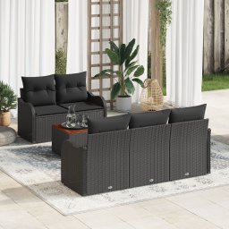 Set canapele gradina Gossi cu perne negru ratan poli acacia, canapea gradina Gossi 2 locuri cu depozitare si perne negru ratan poli