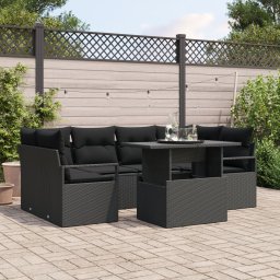 Set canapele gradina Gossi cu perne ratan poliratan negru, canapea gradina Gossi pentru 2 persoane cu depozitare si perne ratan poliratan negru