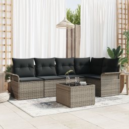 Set de 5 piese canapea de gradina cu perna neagra din ratan polimeric, canapea de gradina cu 2 locuri cu spatiu de depozitare & perne gri din ratan polimeric