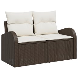 Set de canapea de gradina Gossi cu perne maro din ratan poli, canapea de gradina Gossi cu spatiu de depozitare si perne maro din ratan poli