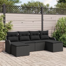 Set de canapea de gradina Gossi cu perne negre din ratan poli, canapea de gradina Gossi pentru doua persoane cu depozitare si perne negre din ratan poli