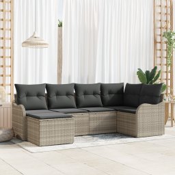 Set de canapele de gradina Gossi cu 6 piese si perne gri deschis din ratan pe, canapea de gradina Gossi cu 2 locuri si depozitare & perne gri deschis din ratan pe