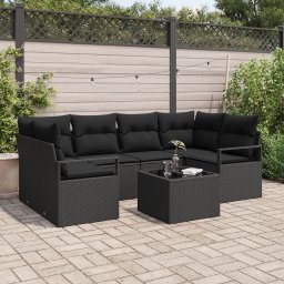 Set de canapele de gradina Gossi cu perne negru ratan polimer, canapea de gradina pentru doua persoane cu depozitare si perne negru ratan polimer