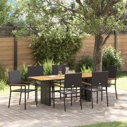 Set de mese gradina Gossi 7 piese, poliratan negru, scaune gradina Gossi cu perne - set 2 piese din poliratan negru