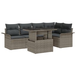 Set de sofa pentru gradina Gossi cu perne gri din ratan poligonal, sofa pentru gradina Gossi cu 2 locuri si spatiu de stocare & perne gri din ratan poligonal