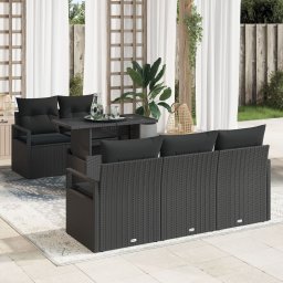 Set sofa gradina Gossi cu pernute negru ratan poli, sofa gradina Gossi pentru 2 persoane cu spatiu stocare & pernute negru ratan poli