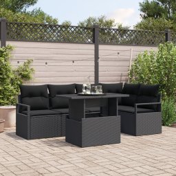 Set sofa gradina Gossi de 6 piese cu perne ratan polietilenic negru, sofa gradina Gossi 2 locuri cu depozitare si perne ratan polietilenic negru