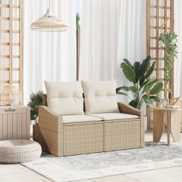Sofa de gradina cu 2 locuri Gossi cu depozitare si perne bej din ratan poliester